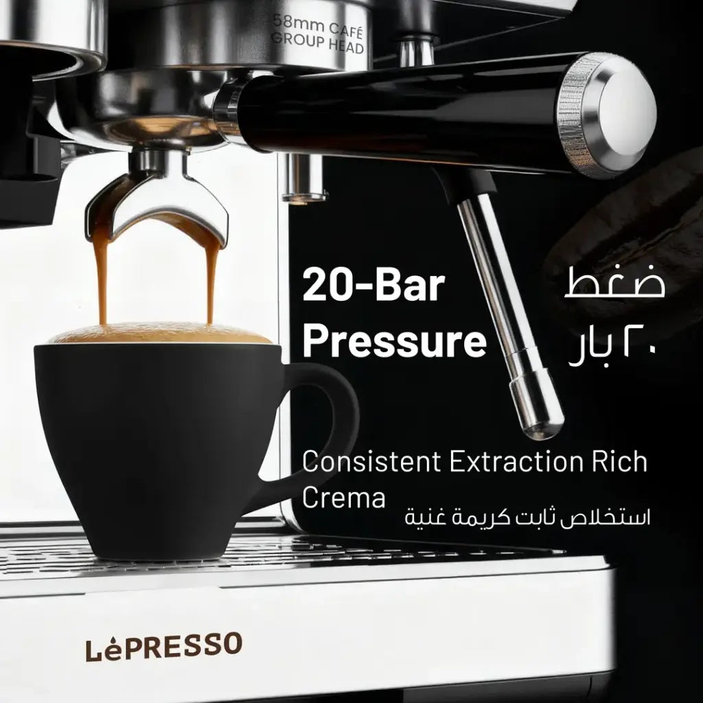 LePresso Deliziosa Semi-Automatic Coffee Machine with Touch Control Panel, 2.8L Water Tank, 20 Bar Pump, 2950W Dual Boiler, Built-in Grinder, 58mm Portafilter Silver