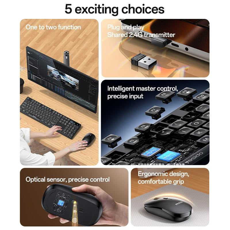 Yesido KB42 2.4G Wireless Keyboard & Mouse Combo – 104-Key Business Keyboard with Nano Receiver