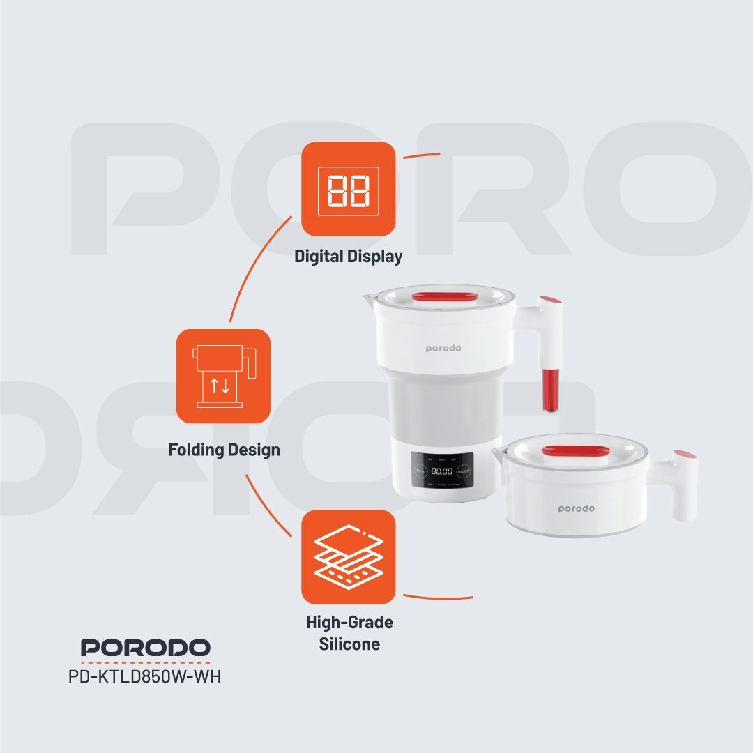 Porodo electric kettle in silicone and stainless steel build