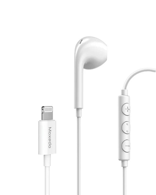 Moxedo Mono Stereo Earphone Lightning Connector Earphone In-Line Remote, Built-in Microphone Compatible for iPhone 14/13/12/11 Pro Max/X/XS Max/XR (White) MX-STE022