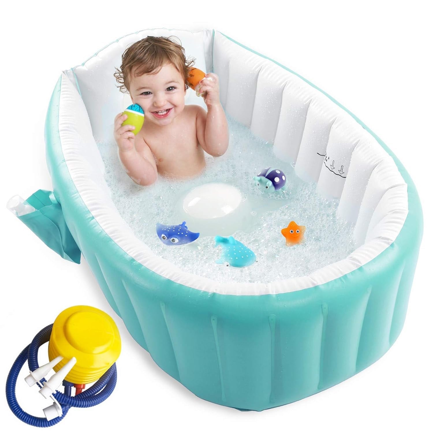 Leedsooy Inflatable Baby Bathtub 12001 Blue with Free Air Pump – Foldable Non-Slip Portable Baby Bath Tub (0–3 Years)