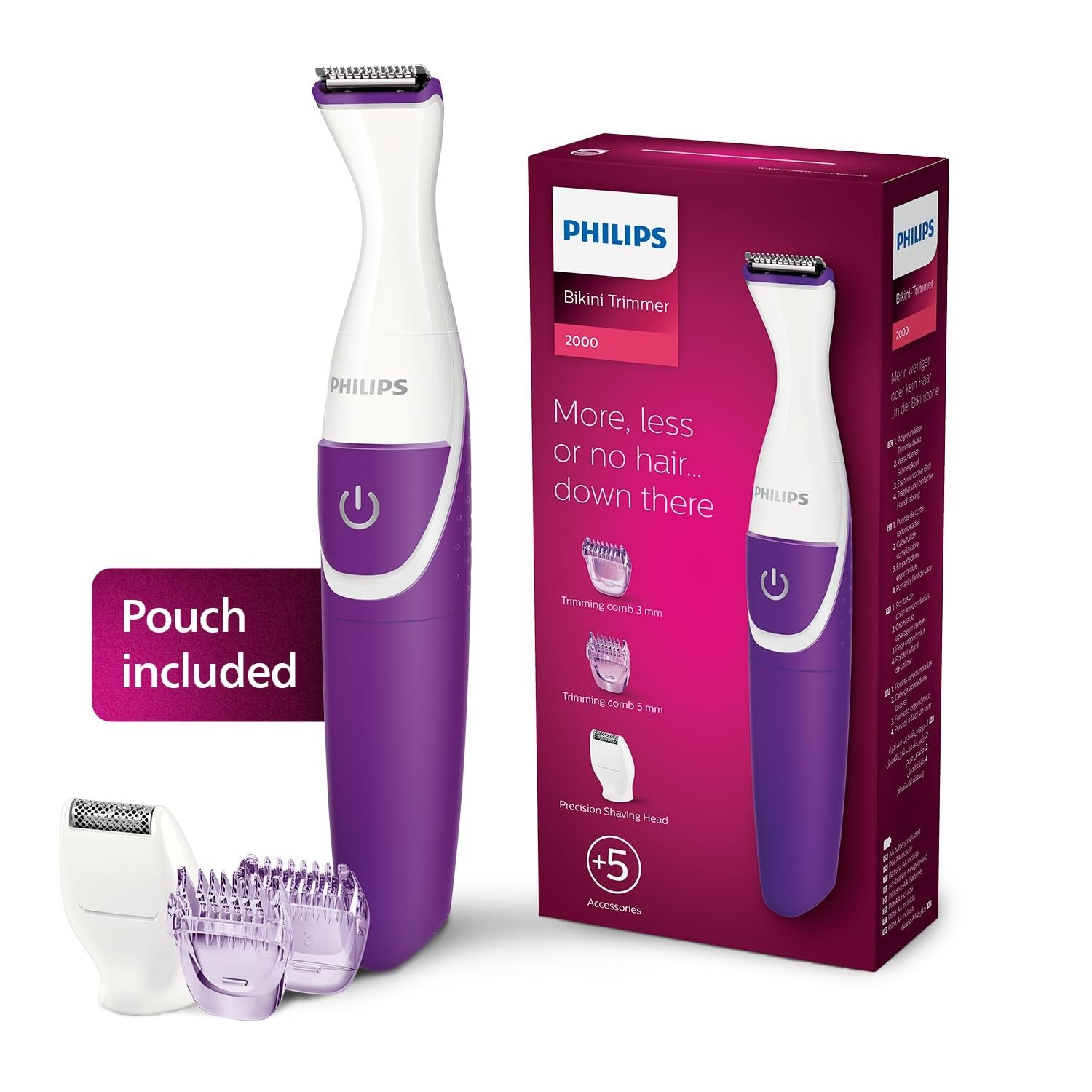 Philips Body Trimmer For Women, Skin Safe With Rounded Tips, 2In1 Trim Or Shave, Hair Removal For Intimate Areas,Arms,Legs & Body, No Skin Irritation, Travel Friendly I2 Year Warranty-BRT383/