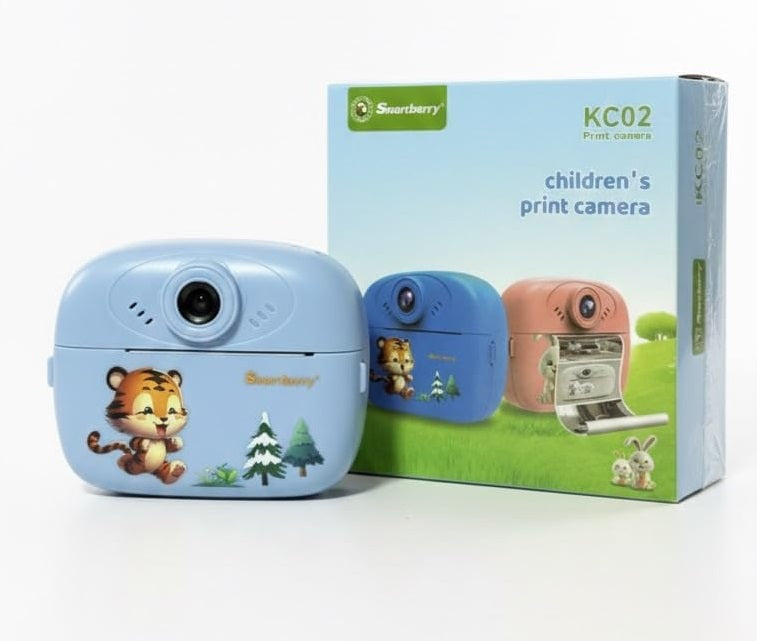 KC02 Kids Instant Print Digital Camera – 2.0" LCD, Type-C Charging & Cute Tiger Design (Blue)