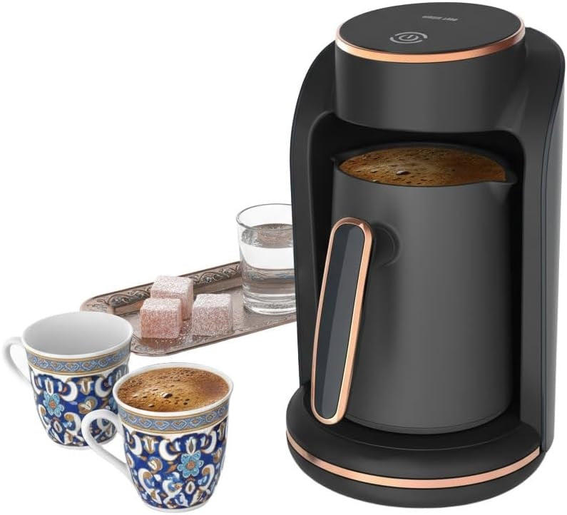 Green Lion MAZAJ Turkish Coffee Maker with Stainless Steel Mug, 250mL Capacity for Up to 5 Cups, 600W Power, 2-3Min Brew Time, Auto Shut-Off, BPA Free, Overheat Protection & Overflow Sensor – Black