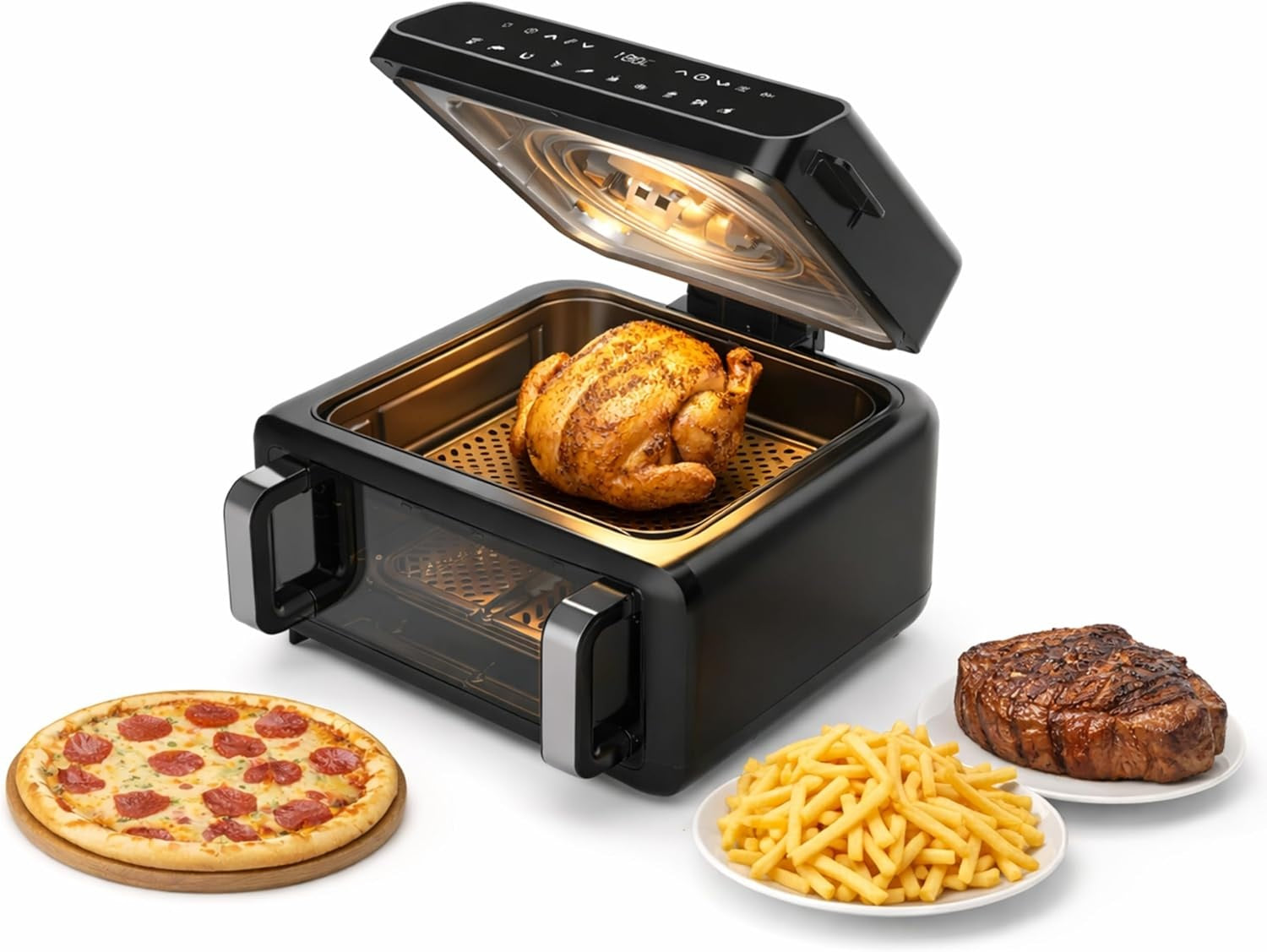 Porodo 3-in-1 Air Fryer & Pizza Maker, Electric Oven, Family Size 10.5L, 2100W Power, 10×Cooking Modes, Delay Function, LED Display, Indoor Grill, Pizza Machine & Airfryer, No Oil Grilling, Fry & Bake