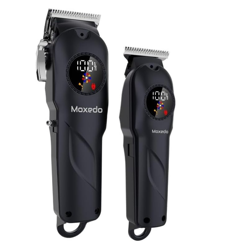 Moxedo Orvex Professional Hair Clipper Set, Cordless Electric Trimmer with LCD Display, T-Blade, 5 Level Adjustment, 10 Guide Combs, 1200mAh Battery, Stainless Steel Blade with Grooming Kit