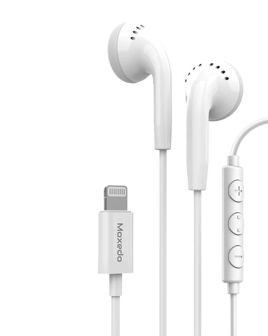 Moxedo Wired Stereo Earphones Lightning Connector Earphone with In-Line Remote, Built-in Microphone Compatible for iPhone 14/13/12/11 Pro Max/X/XS Max/XR (White)