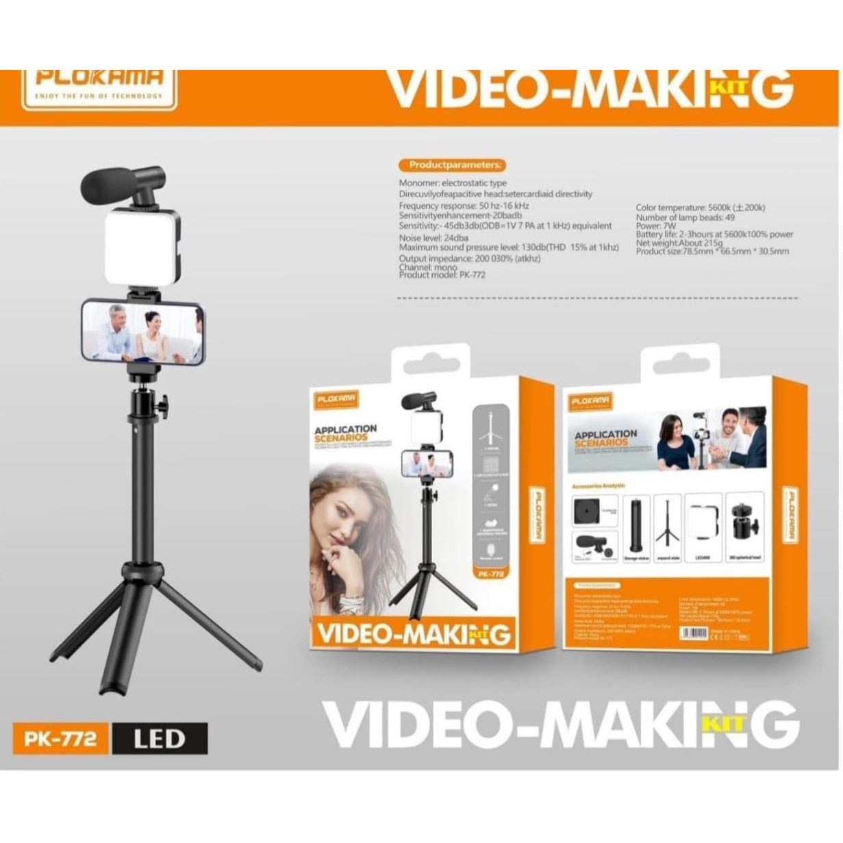 PLOKAMA PK-772 Video Making Kit with LED Fill Light, Microphone, Tripod & Smartphone Holder