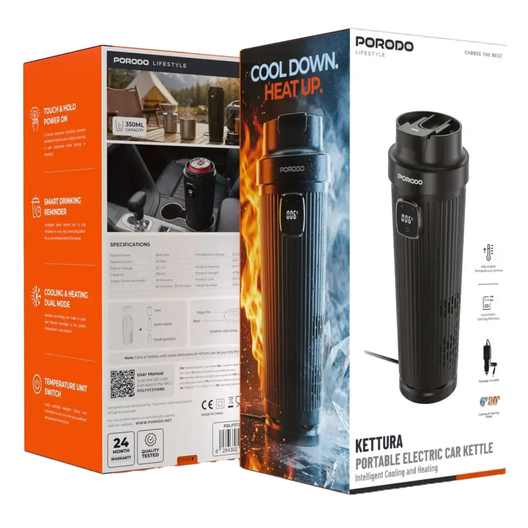 Porodo Kettura Portable Electric Car Kettle – Intelligent Cooling & Heating