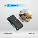 Solar power bank with solar panels on a white background, featuring Powerology branding.
