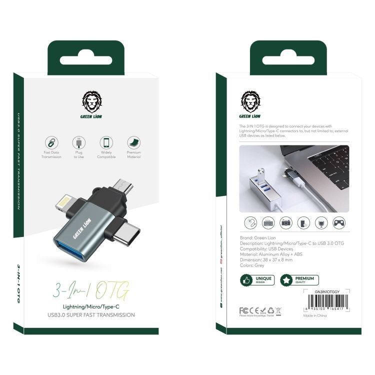 3 In 1 Otg (Lightning / Micro / Type-C) - Green Lion 5417