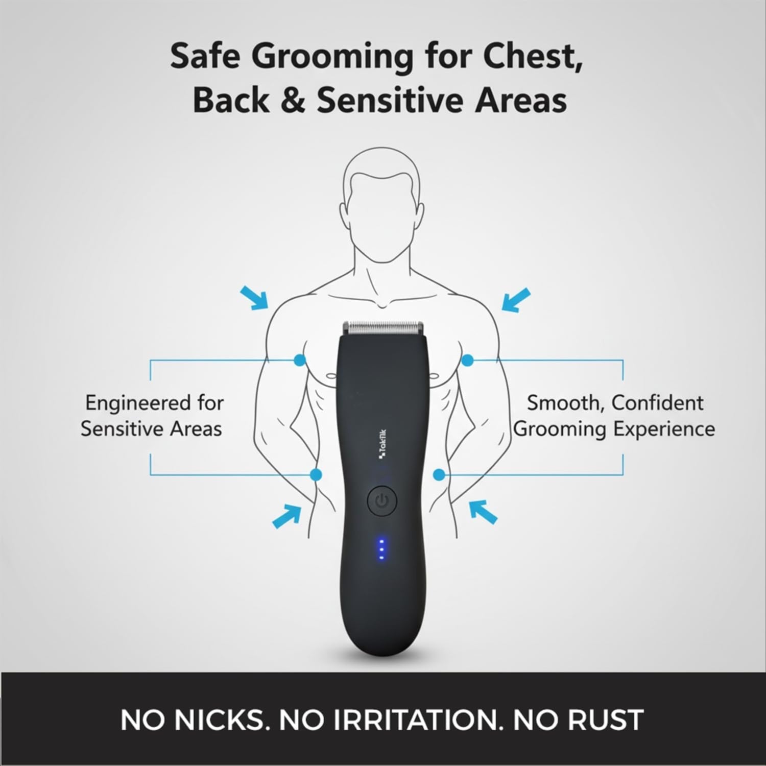 Taktik Body Hair Trimmer for Men – Waterproof Rechargeable Grooming Machine for Chest, Back, and Intimate Areas TT-BHT800-BK