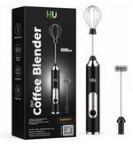 HU Kitchen 2-in-1 Electric Coffee Frother & Milk Whisk 9000RPM – Rechargeable Handheld Milk Frother – Black HKI-1005