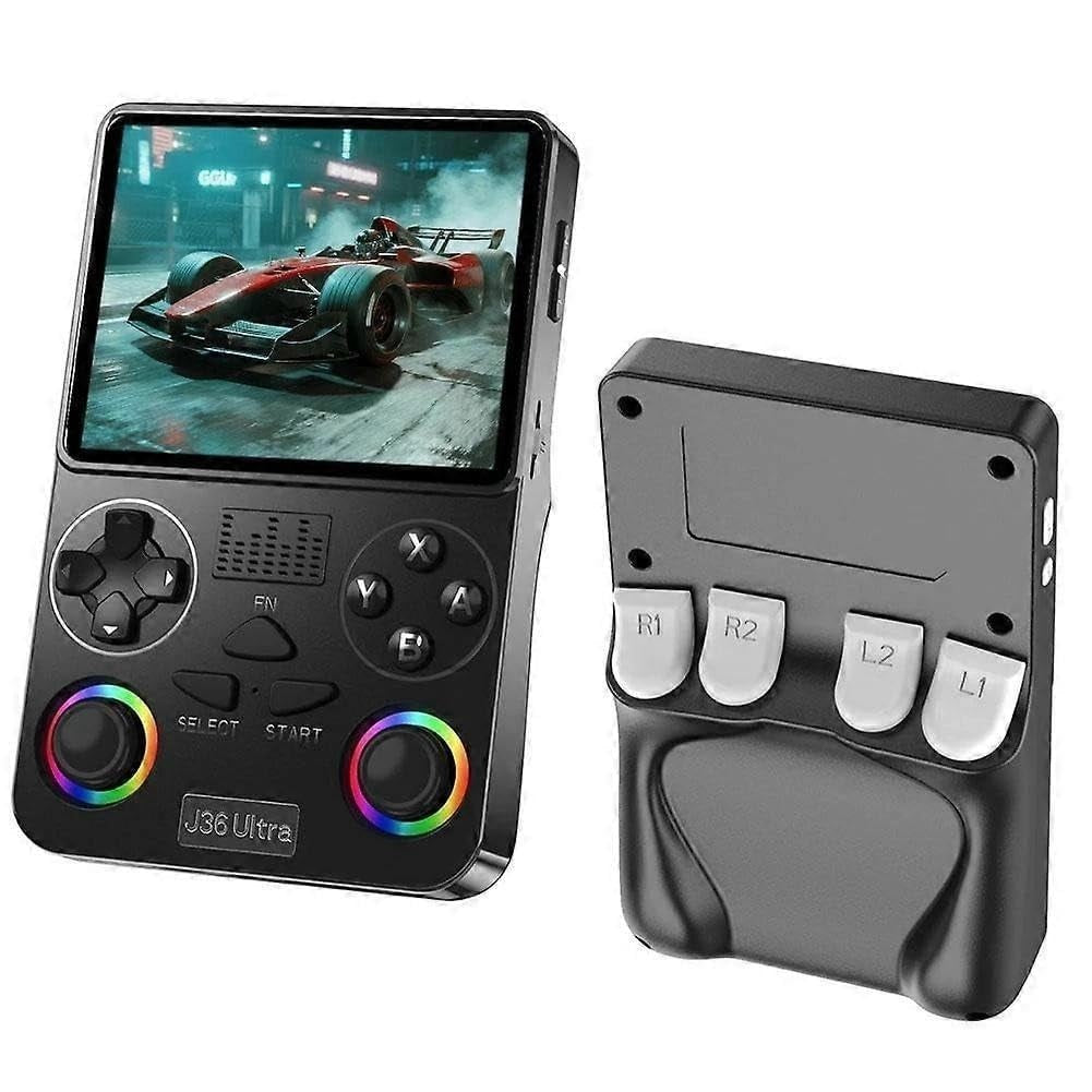 LEROKAS J36 Ultra Handheld Gaming Console, 3.5 Inch IPS HD Display, 64 GB, 30,000+ Games, RGB Joystick Lighting, Rechargeable Battery, Black