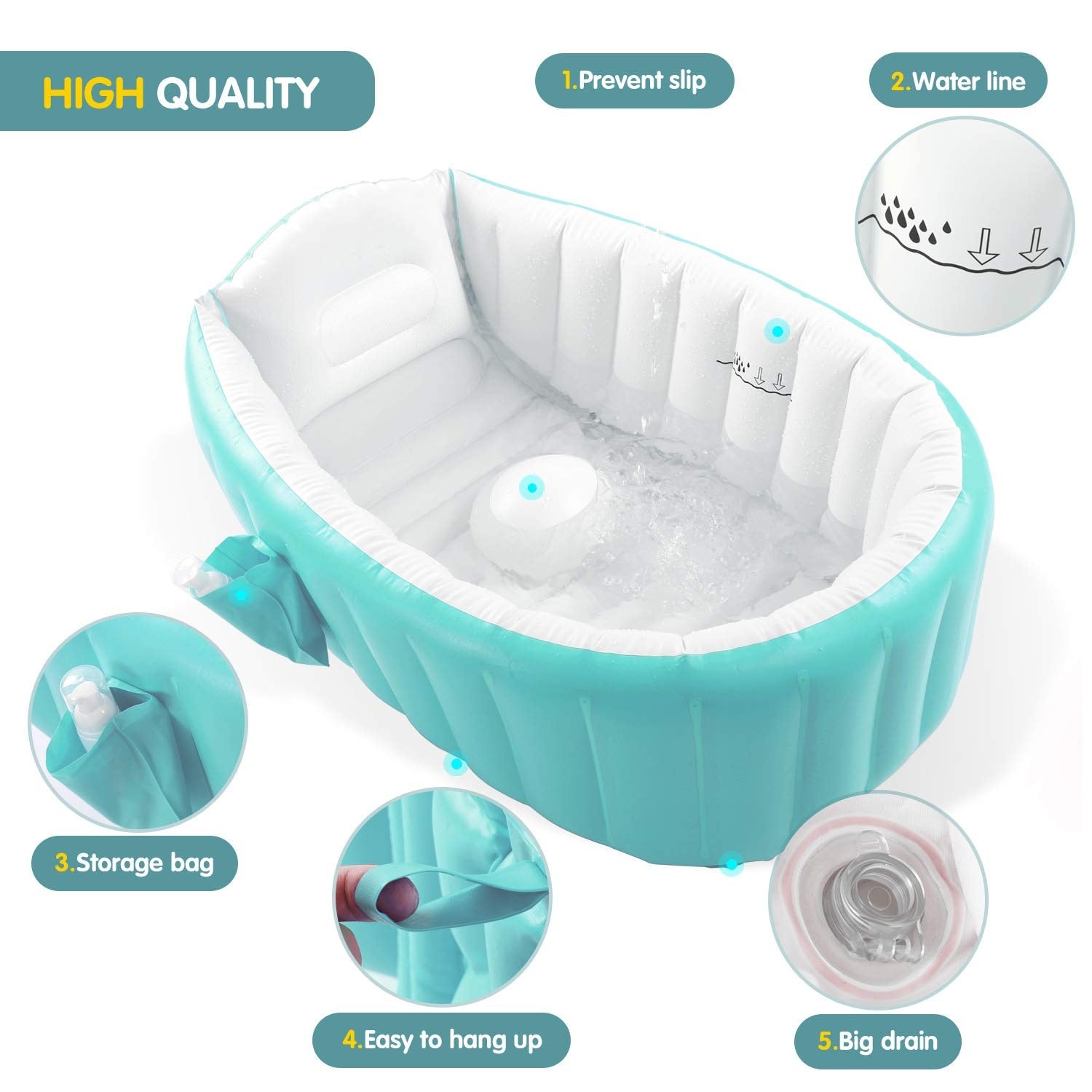Leedsooy Inflatable Baby Bathtub 12001 Blue with Free Air Pump – Foldable Non-Slip Portable Baby Bath Tub (0–3 Years)