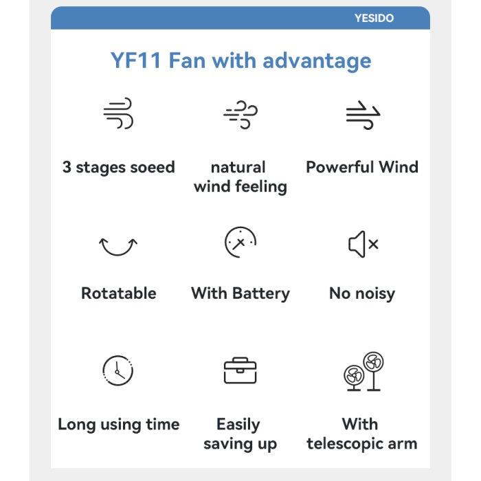 YF11 Three-speed Wind With Big Battery Retractable And Foldable No noisy Floor/Table Using Fan