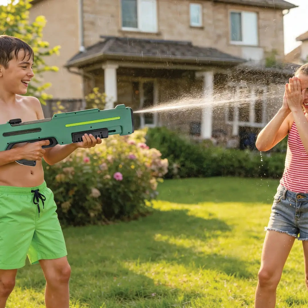 Green Lion GN65 Dual Mode Electric Water Gun with 680ml Tank, 1200mAh Rechargeable Battery, Dual Nozzles & 10m Range (orange& Green)