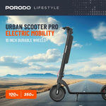 Porodo Lifestyle Urban Scooter Pro Electric, Max Speed 32 Km/h, Max Distance 35 Km, Foldable,10 inch Tires, Dual Brakes, LED Display, Sports Scooter, Aluminum Frame, Lite Black