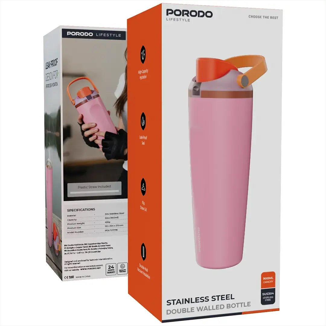 Porodo Lifestyle Stainless Steel Double Walled Bottle pink