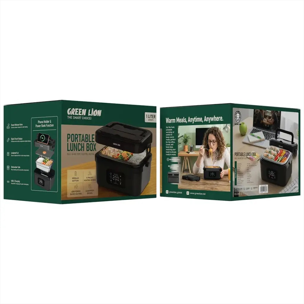 Green Lion Portable Lunch Box with Built-In Battery & Electric Heating - Black