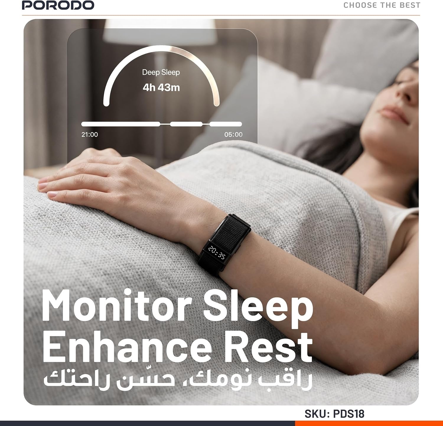 Porodo Trackfit Pro Smart Bracelet Fitness Tracker, Health & Fitness Wearable with Heart Rate, Activity & Sleep Tracker, App Support, 10 Days Working Time, Water Resistant Smart Fitband, Black 4644
