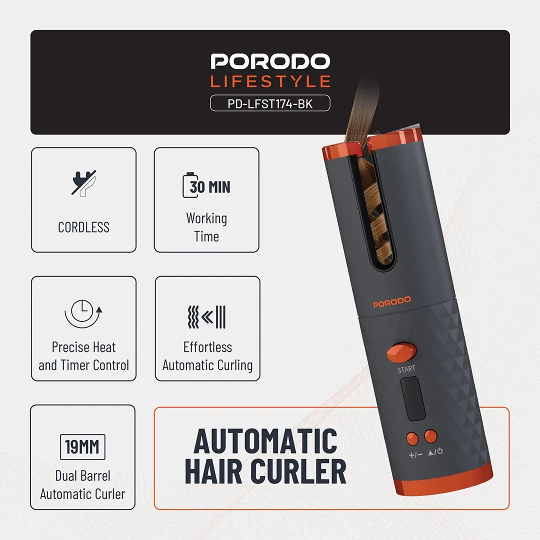 Porodo Lifestyle Automatic Hair Curler - Black