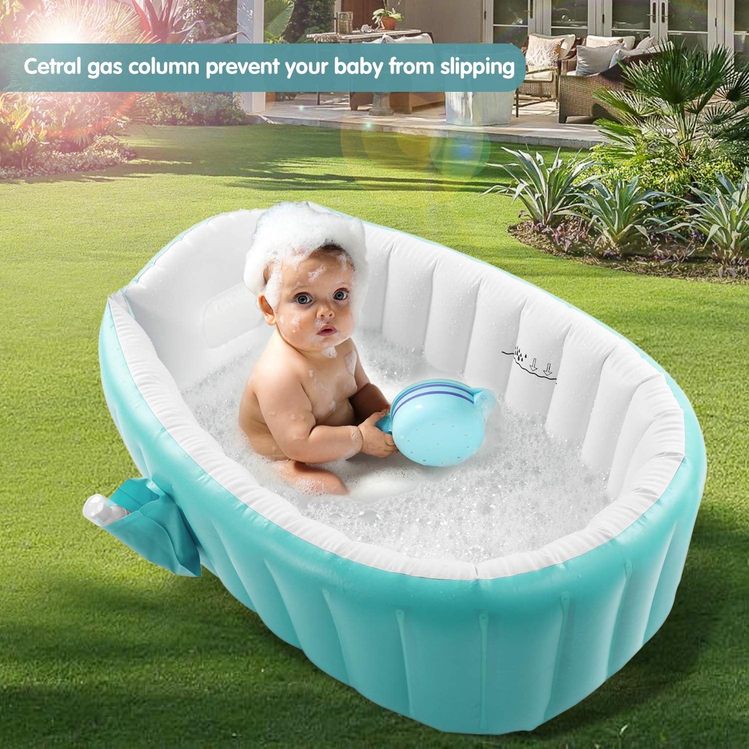 Leedsooy Inflatable Baby Bathtub 12001 Blue with Free Air Pump – Foldable Non-Slip Portable Baby Bath Tub (0–3 Years)
