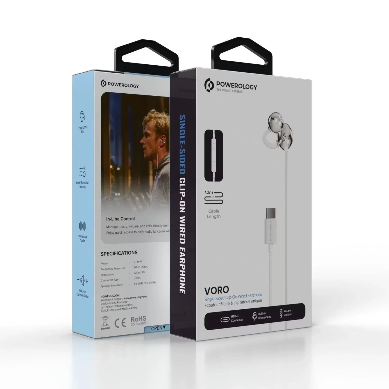 Powerology Earphone Voro PWSCWES12WH - Single-Sided Clip-On, White