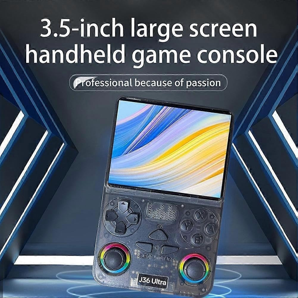 LEROKAS J36 Ultra Handheld Gaming Console, 3.5 Inch IPS HD Display, 64 GB, 30,000+ Games, RGB Joystick Lighting, Rechargeable Battery, Black