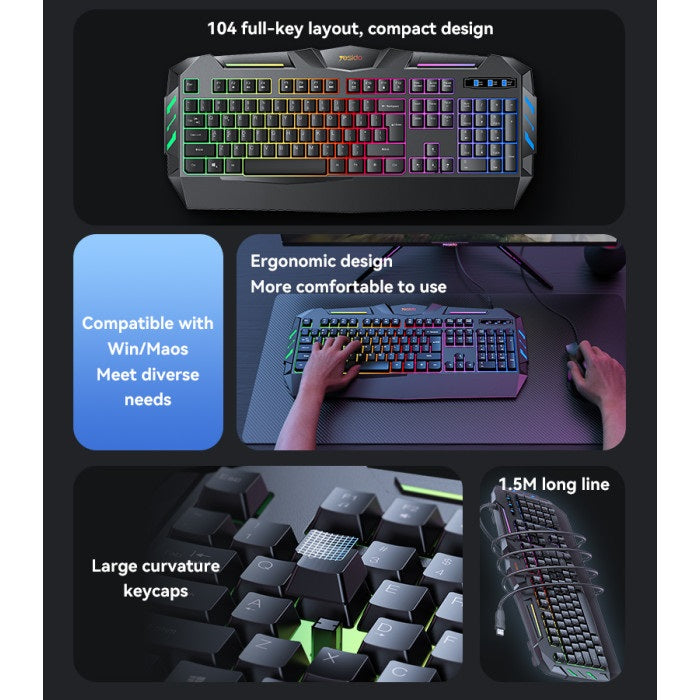 KB21 Mechanical feel keycaps Cool Backlight 104 Full-key Layout 1.5M Long Wired Gaming Keyboard