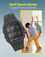 Moxedo Junior SmartWatch 1.7” HD Screen for Girls/Boys with Cool 6 Watch Faces Sleep Mode 22 Sports Modes Alarm Clock Pedometer with Built-in Kids Games (Black) MX-SWK22-BK