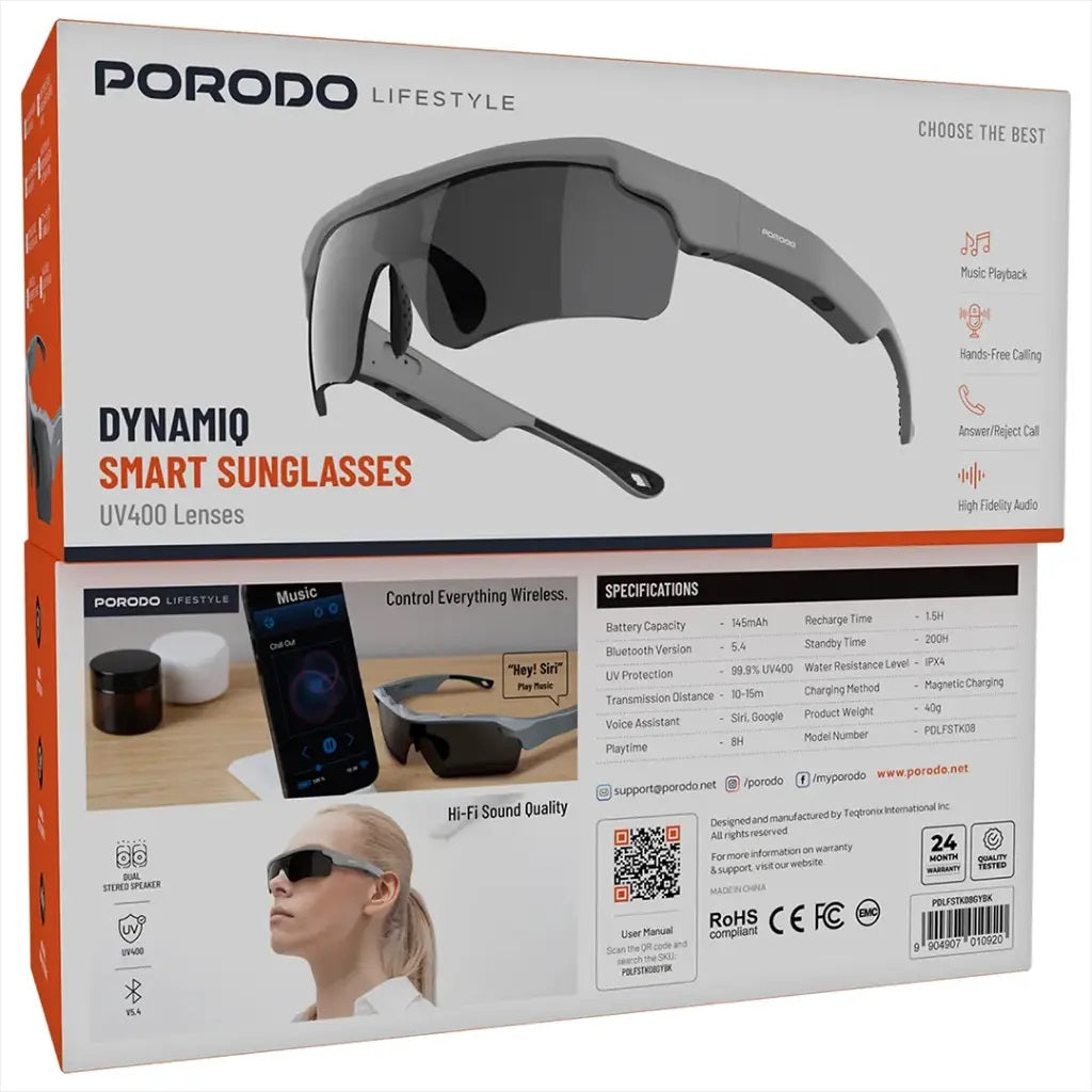 Porodo Lifestyle Dynamiq Smart Sunglasses - Gray & Black 0920