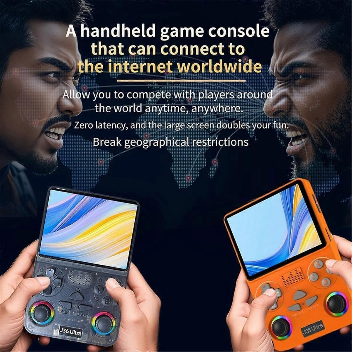 LEROKAS J36 Ultra Handheld Gaming Console, 3.5 Inch IPS HD Display, 64 GB, 30,000+ Games, RGB Joystick Lighting, Rechargeable Battery, Black