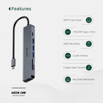 Green Lion 7 In 1 USB-C Hub, SD/TF Card Input, 87W PD, HDMI 4K@30Hz, USB 3.0 Port, USB-C and 2 USB-A 5 Gbps Data Ports, Compact Size, Compatible with MacBook Pro/Laptops