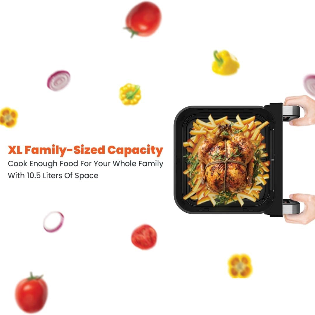 Porodo 3-in-1 Air Fryer & Pizza Maker, Electric Oven, Family Size 10.5L, 2100W Power, 10×Cooking Modes, Delay Function, LED Display, Indoor Grill, Pizza Machine & Airfryer, No Oil Grilling, Fry & Bake