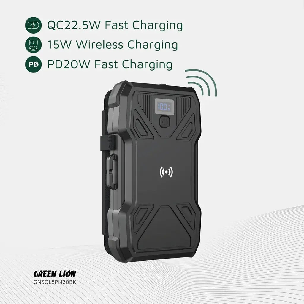 Green Lion Solar 5-Panel 20000mAh Power Bank PD20W - Black