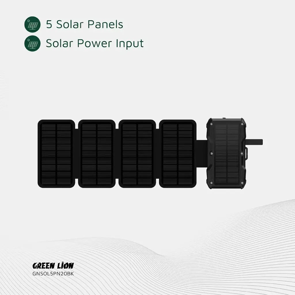 Green Lion Solar 5-Panel 20000mAh Power Bank PD20W - Black