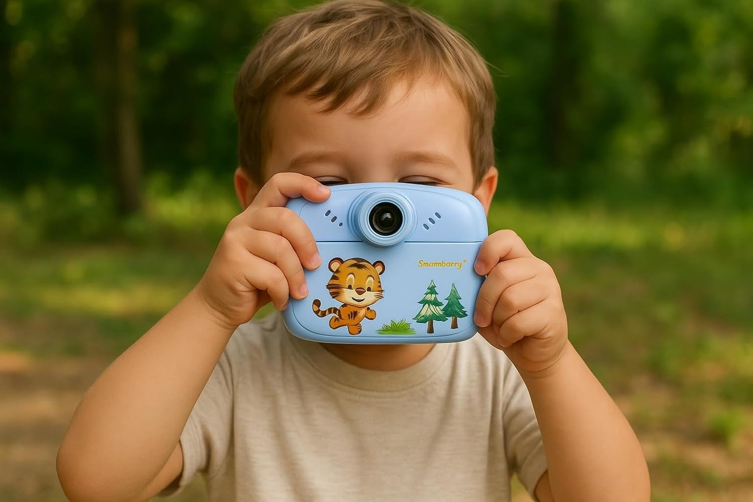 KC02 Kids Instant Print Digital Camera – 2.0" LCD, Type-C Charging & Cute Tiger Design (Blue)