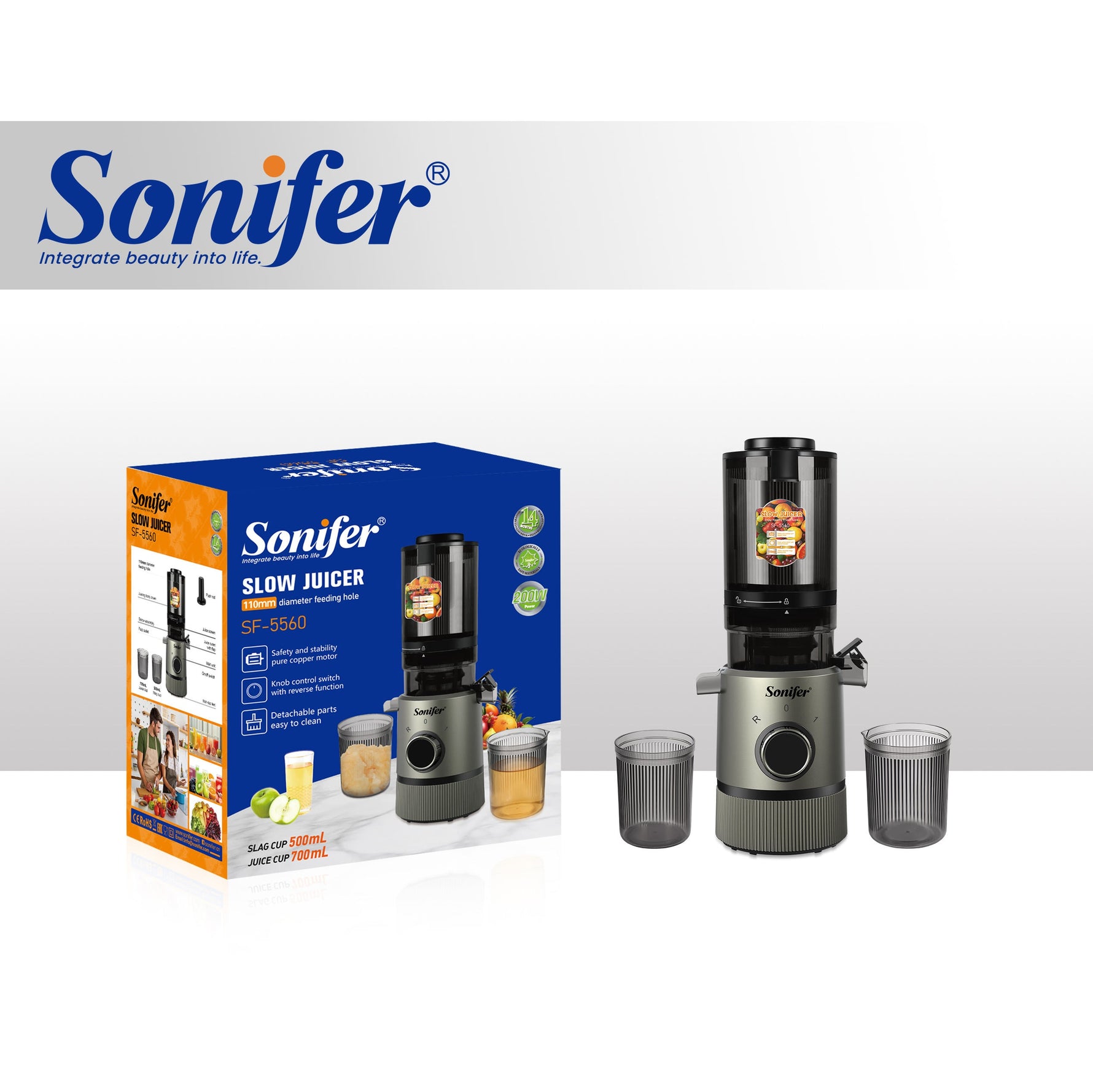 Sonifer SF-5560 Commercial Slow Masticating Juicer with Reverse Function Easy Clean