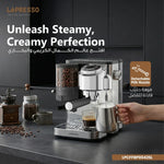 Lepresso IlBurrone 20 Bar Italian Pump Coffee Machine with Bean Grinder and Steam Wand - Silver