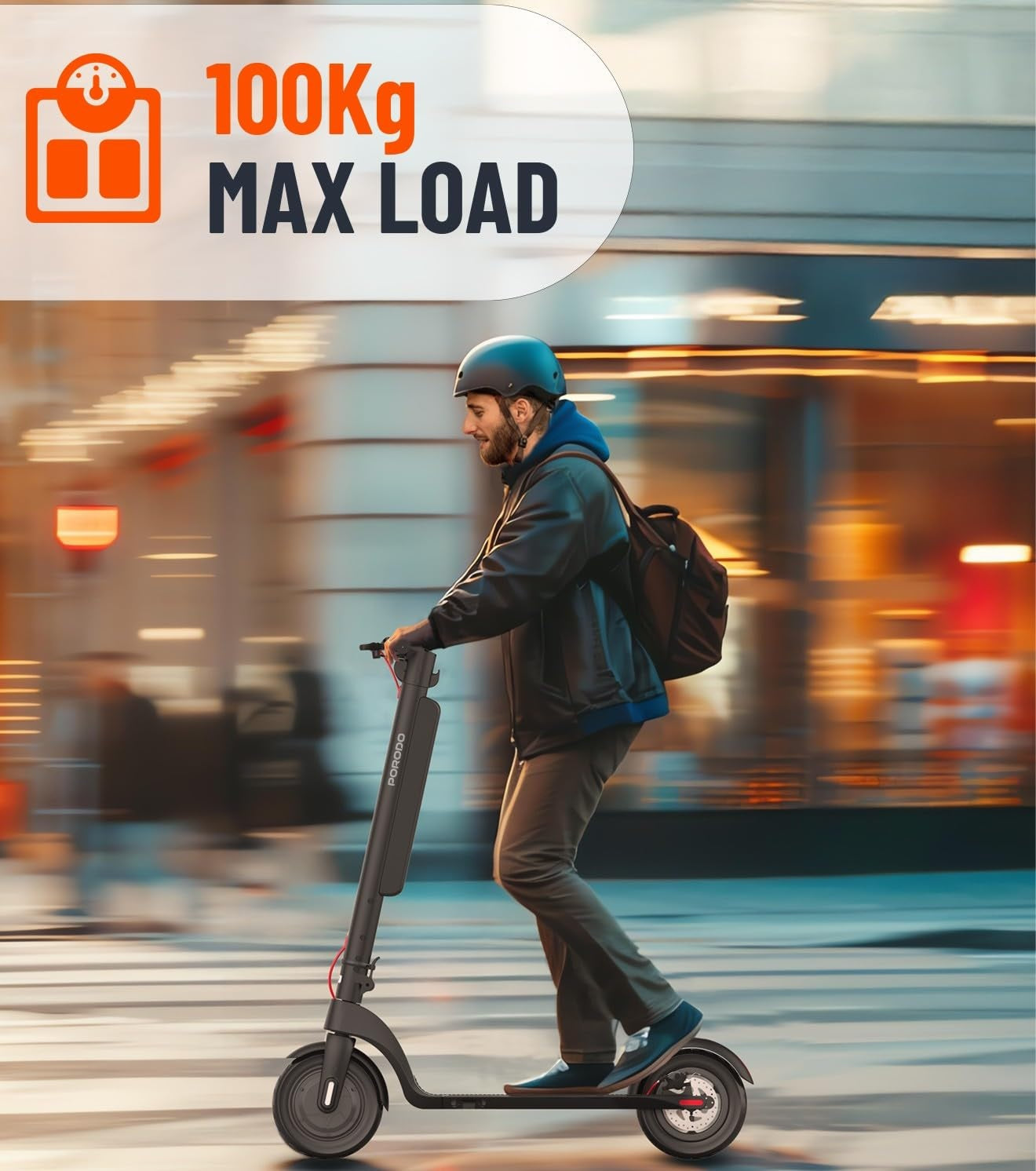 Porodo Lifestyle Urban Scooter Pro Electric, Max Speed 32 Km/h, Max Distance 35 Km, Foldable,10 inch Tires, Dual Brakes, LED Display, Sports Scooter, Aluminum Frame, Lite Black
