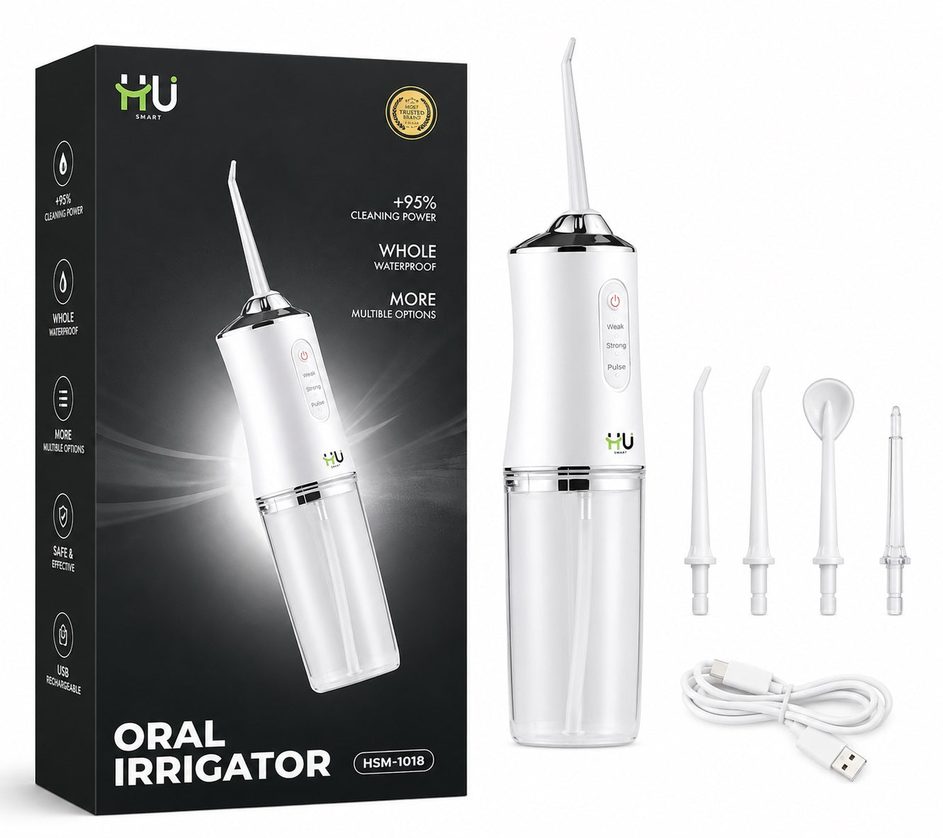 HU Smart Oral Irrigator HSM-1018 | Portable Cordless Water Flosser | Waterproof Dental Cleaner