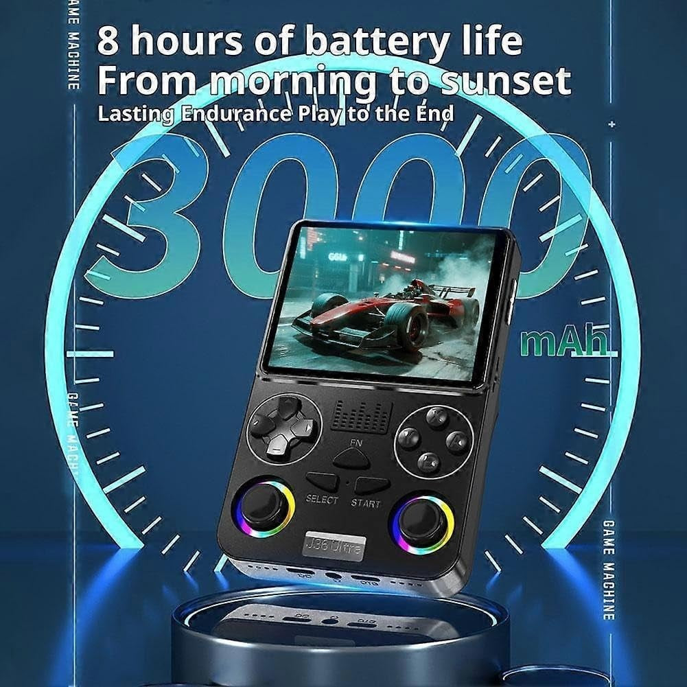 LEROKAS J36 Ultra Handheld Gaming Console, 3.5 Inch IPS HD Display, 64 GB, 30,000+ Games, RGB Joystick Lighting, Rechargeable Battery, Black