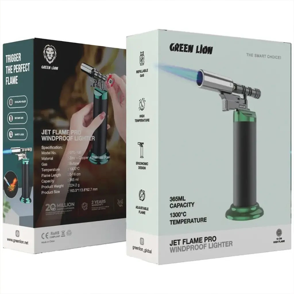 Green Lion Jet Flame Pro Windproof Lighter - Black