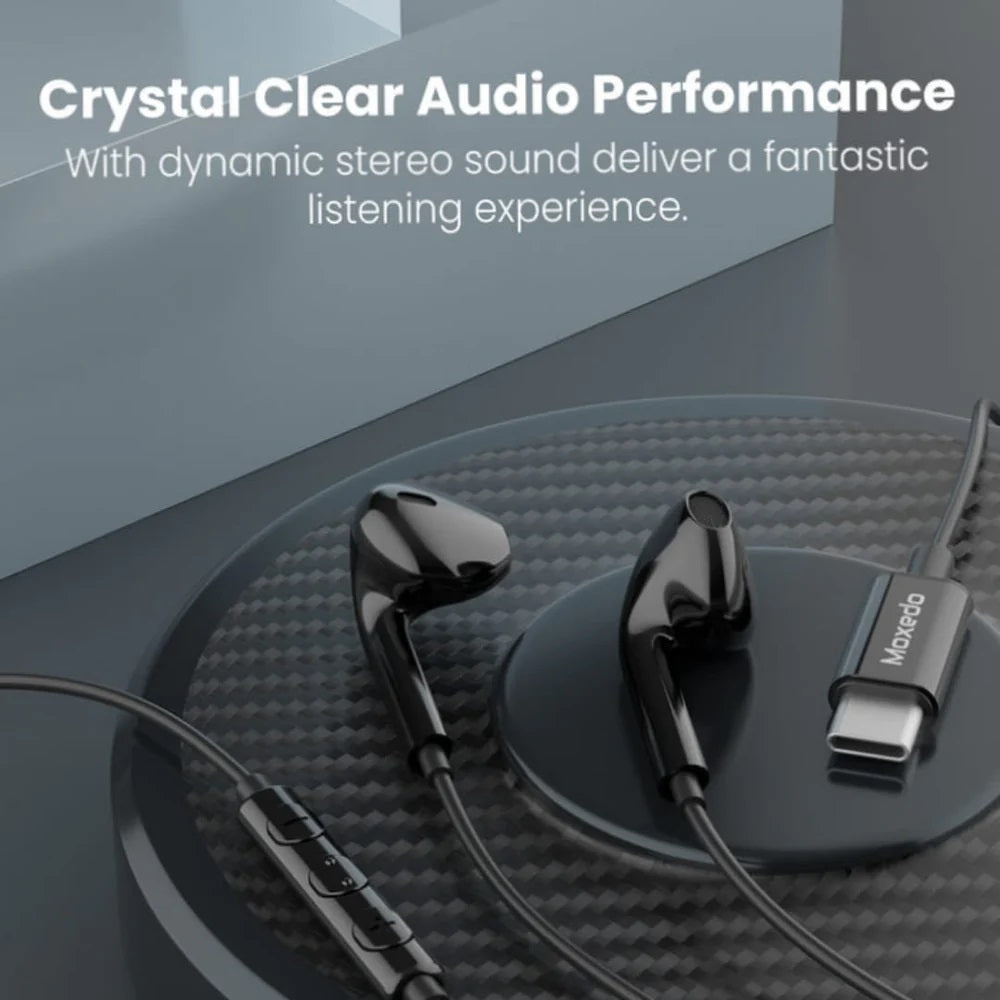 Moxedo Wired Stereo Type- C Earphone With In-line Mic and Remote - Black