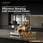 Lepresso IlBurrone 20 Bar Italian Pump Coffee Machine with Bean Grinder and Steam Wand - Silver