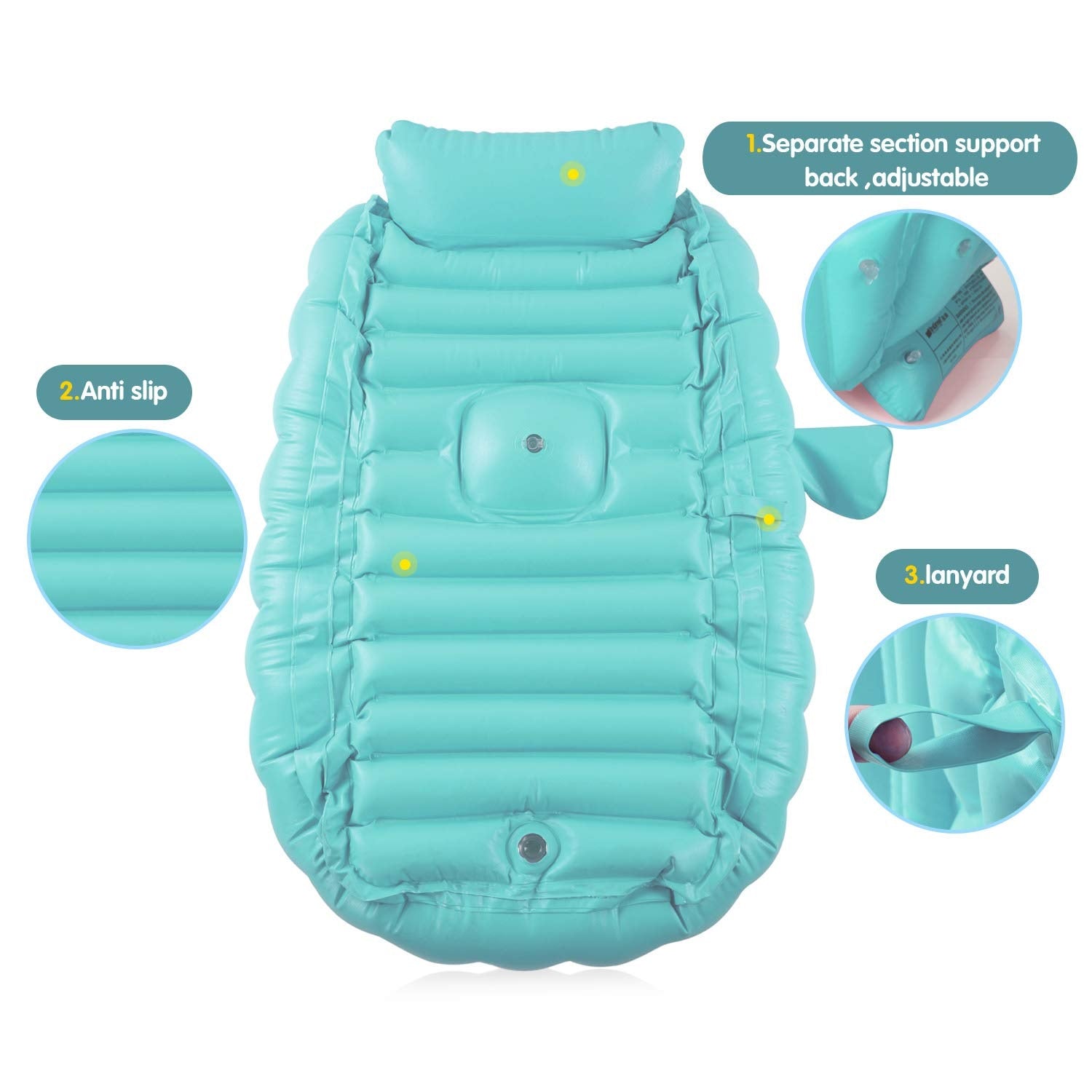 Leedsooy Inflatable Baby Bathtub 12001 Blue with Free Air Pump – Foldable Non-Slip Portable Baby Bath Tub (0–3 Years)