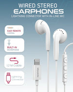 Moxedo Wired Stereo Earphones Lightning Connector Earphone with In-Line Remote, Built-in Microphone Compatible for iPhone 14/13/12/11 Pro Max/X/XS Max/XR (White)