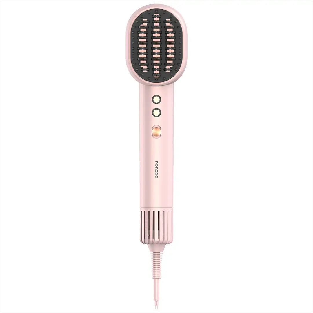 Porodo 2-In-1 Hair Dryer & Straightener Brush with Smart Temperature Control - Pink