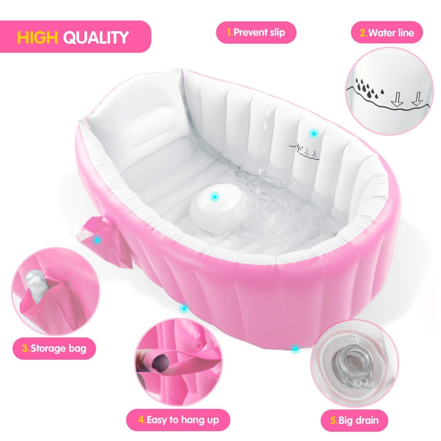 Leedsooy Inflatable Baby Bathtub 12001 with Free Air Pump – Foldable Non-Slip Portable Baby Bath Tub (0–3 Years)